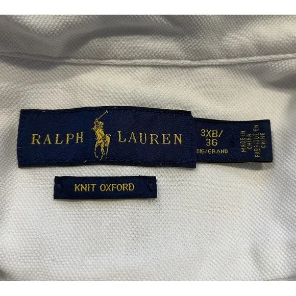 Polo Ralph Lauren Men's White Knit Oxford Polo Shirt Mens 3XB Anchor Embroidered - Picture 5 of 6